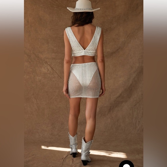 Medium 12th Tribe Mini Skirt White Rhinestone Mesh - Picture 2 of 4